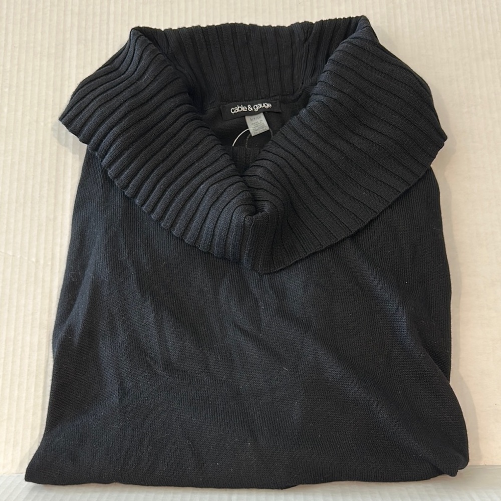 NWT Cable & Gauge Black Sweater with Ribbed Cowl Neck Collar